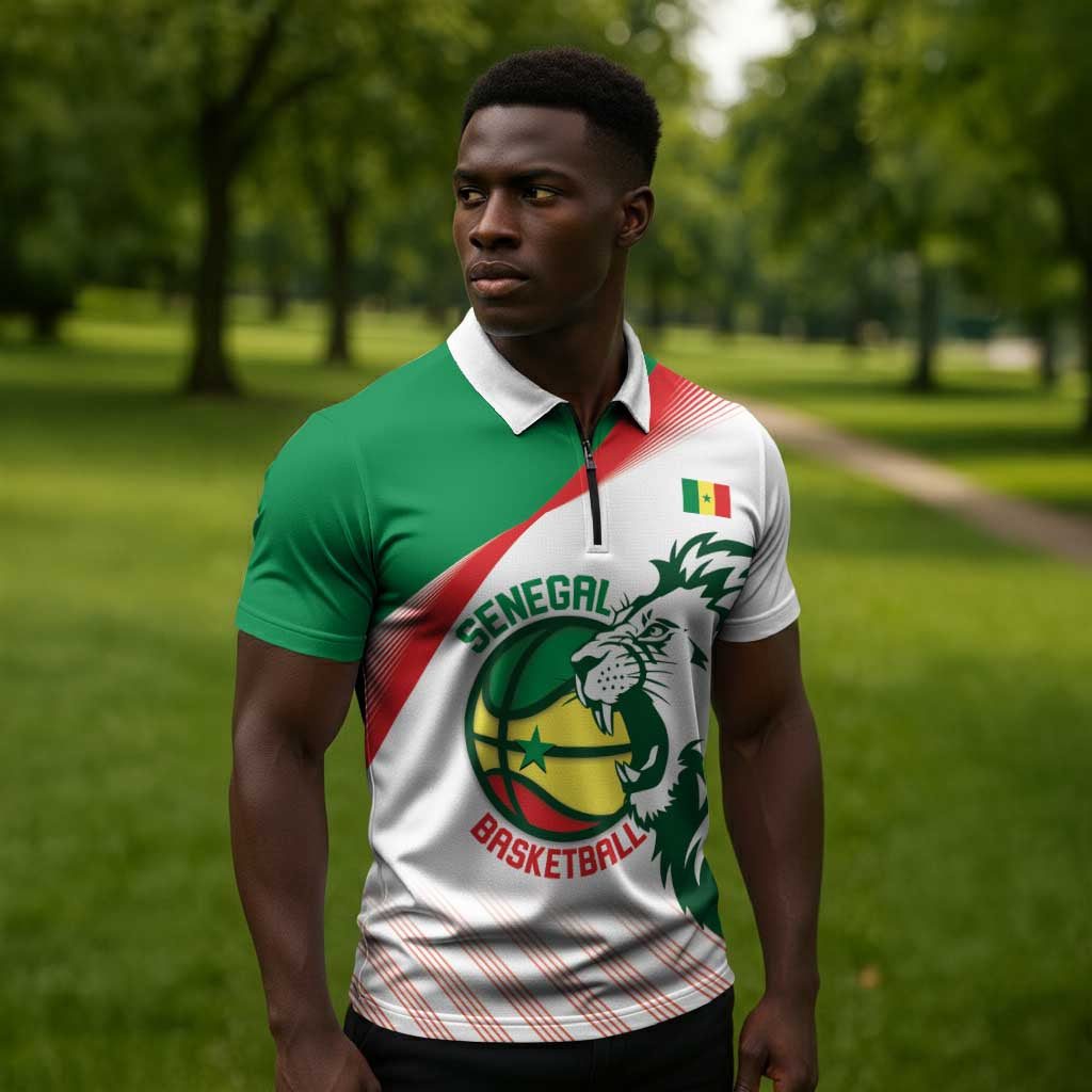 Senegal Basketball Custom Zipper Polo Shirt Come On Lions