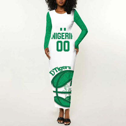 Afro Basketball Custom Nigeria Long Sleeve Bodycon Dress Come On Tigers - African Pride