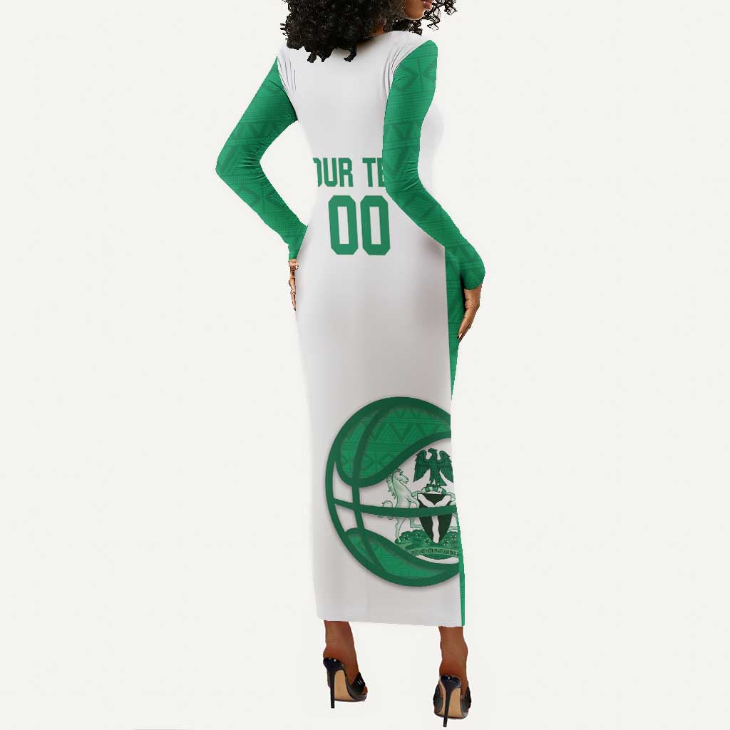 Afro Basketball Custom Nigeria Long Sleeve Bodycon Dress Come On Tigers - African Pride