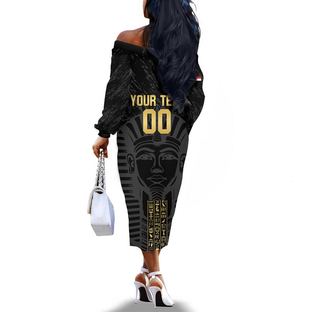 Afro Basketball Custom Egypt Off The Shoulder Long Sleeve Dress Come On Pharaohs - African Pride