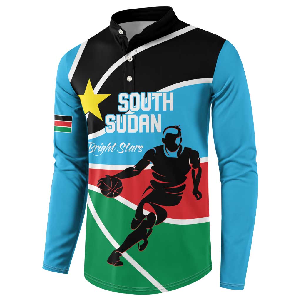 South Sudan Basketball Custom Button Sweatshirt Come On Bright Stars