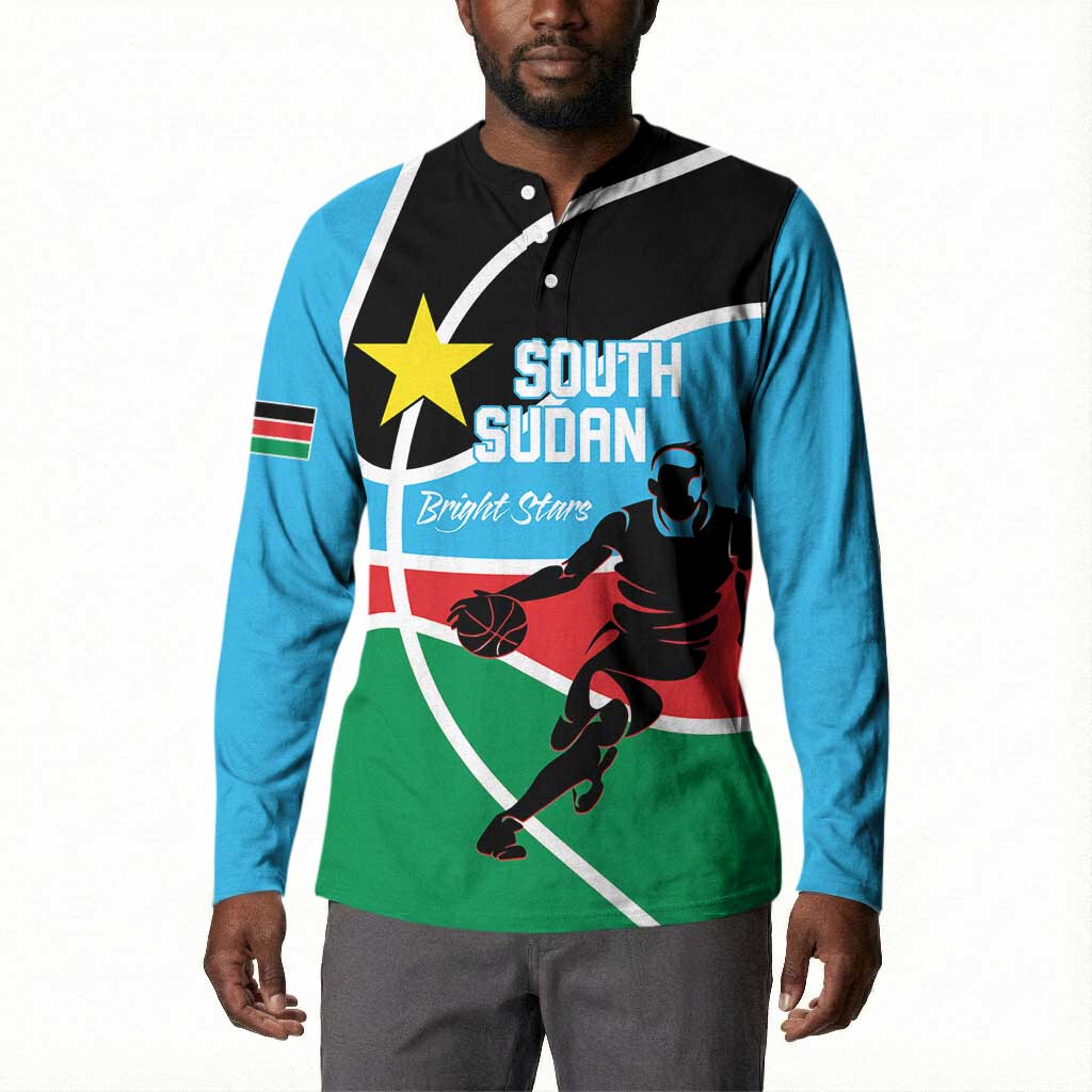 South Sudan Basketball Custom Button Sweatshirt Come On Bright Stars