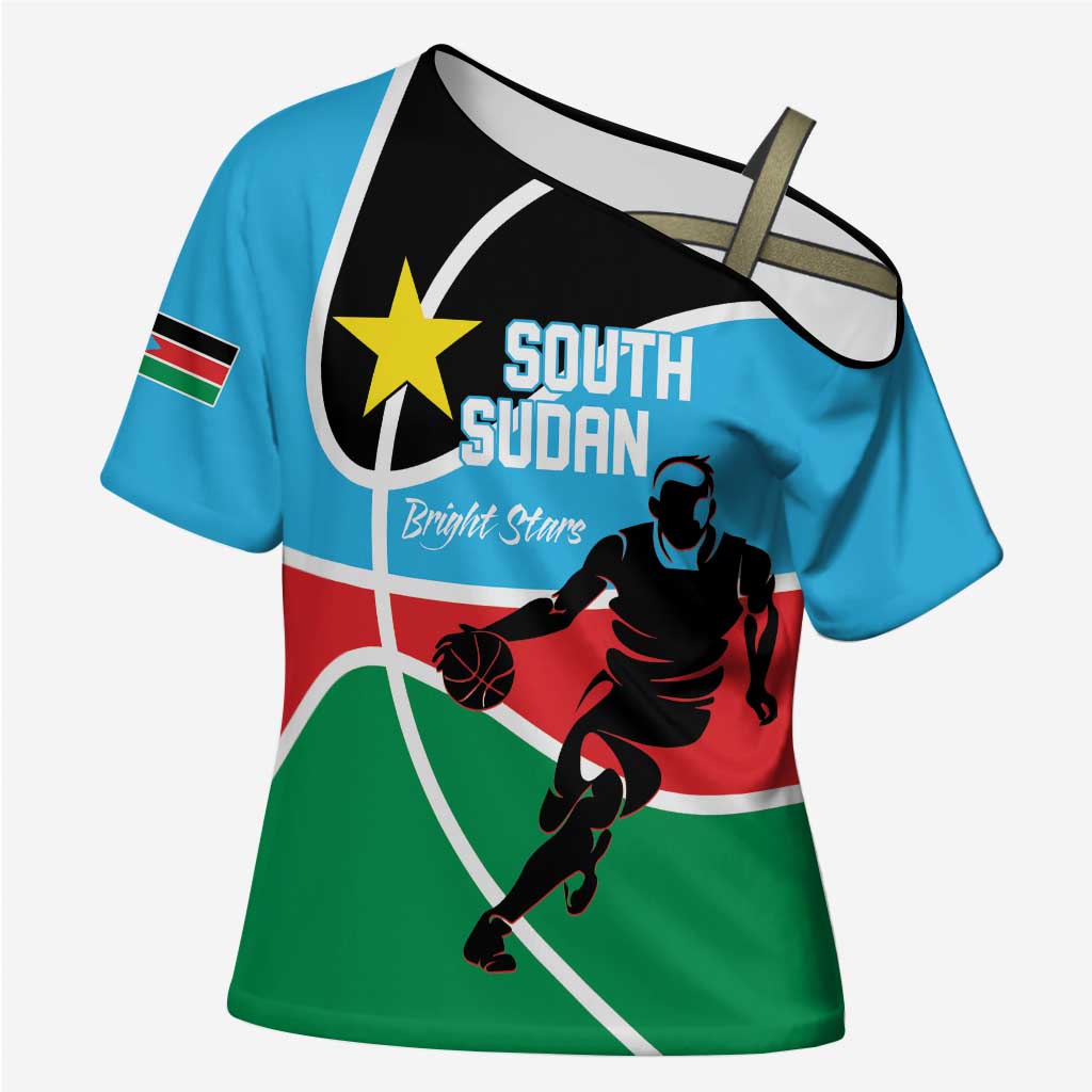 South Sudan Basketball Custom Cross Shoulder Shirt Come On Bright Stars