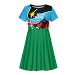Afro Basketball Custom South Sudan Kid Short Sleeve Dress Come On Bright Stars - African Pride