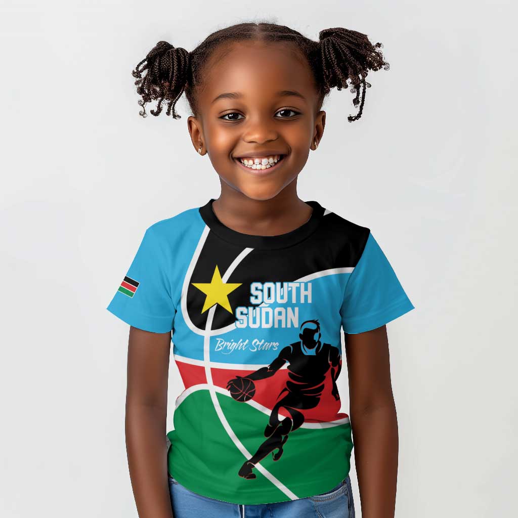 Afro Basketball Custom South Sudan Kid T shirt Come On Bright Stars - African Pride