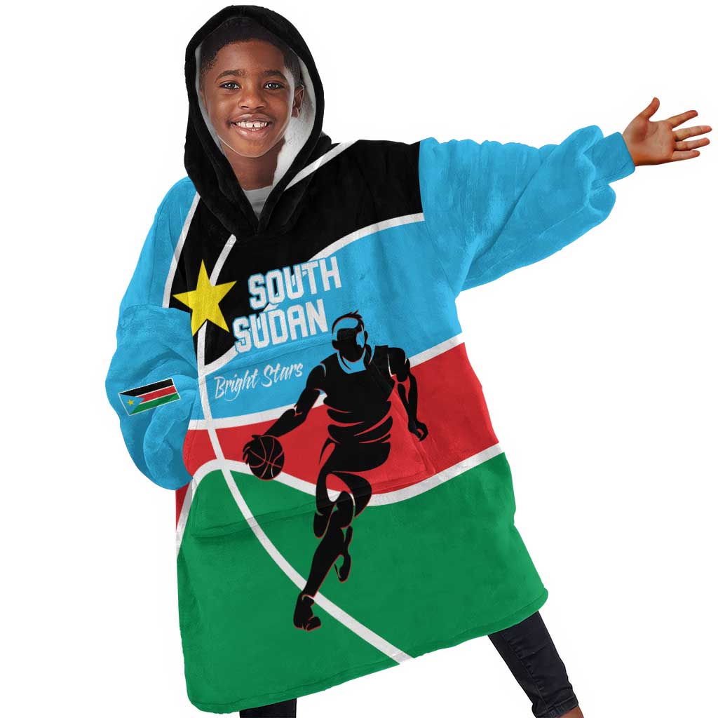 Afro Basketball Custom South Sudan Kid Wearable Blanket Hoodie Come On Bright Stars - African Pride
