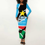 Afro Basketball Custom South Sudan Long Sleeve Bodycon Dress Come On Bright Stars - African Pride
