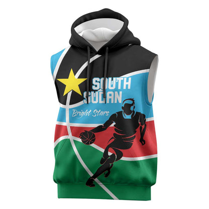 Afro Basketball Custom South Sudan Sleeveless Hoodie Come On Bright Stars - African Pride