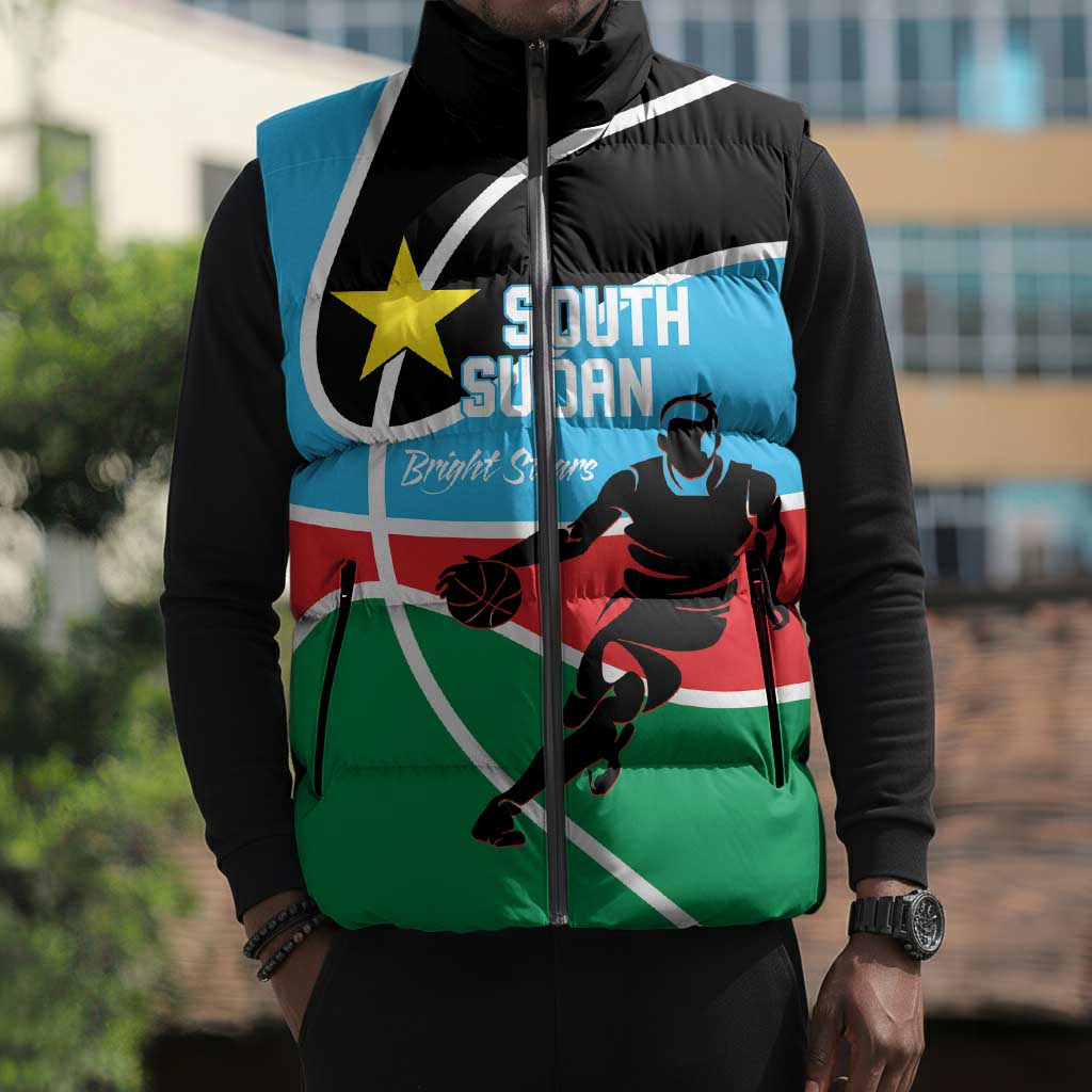 South Sudan Basketball Custom Sleeveless Puffer Jacket Come On Bright Stars