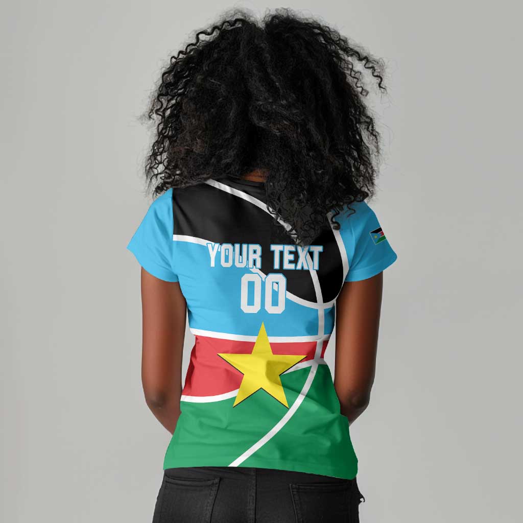 Afro Basketball Custom South Sudan Women V-Neck T-Shirt Come On Bright Stars - African Pride