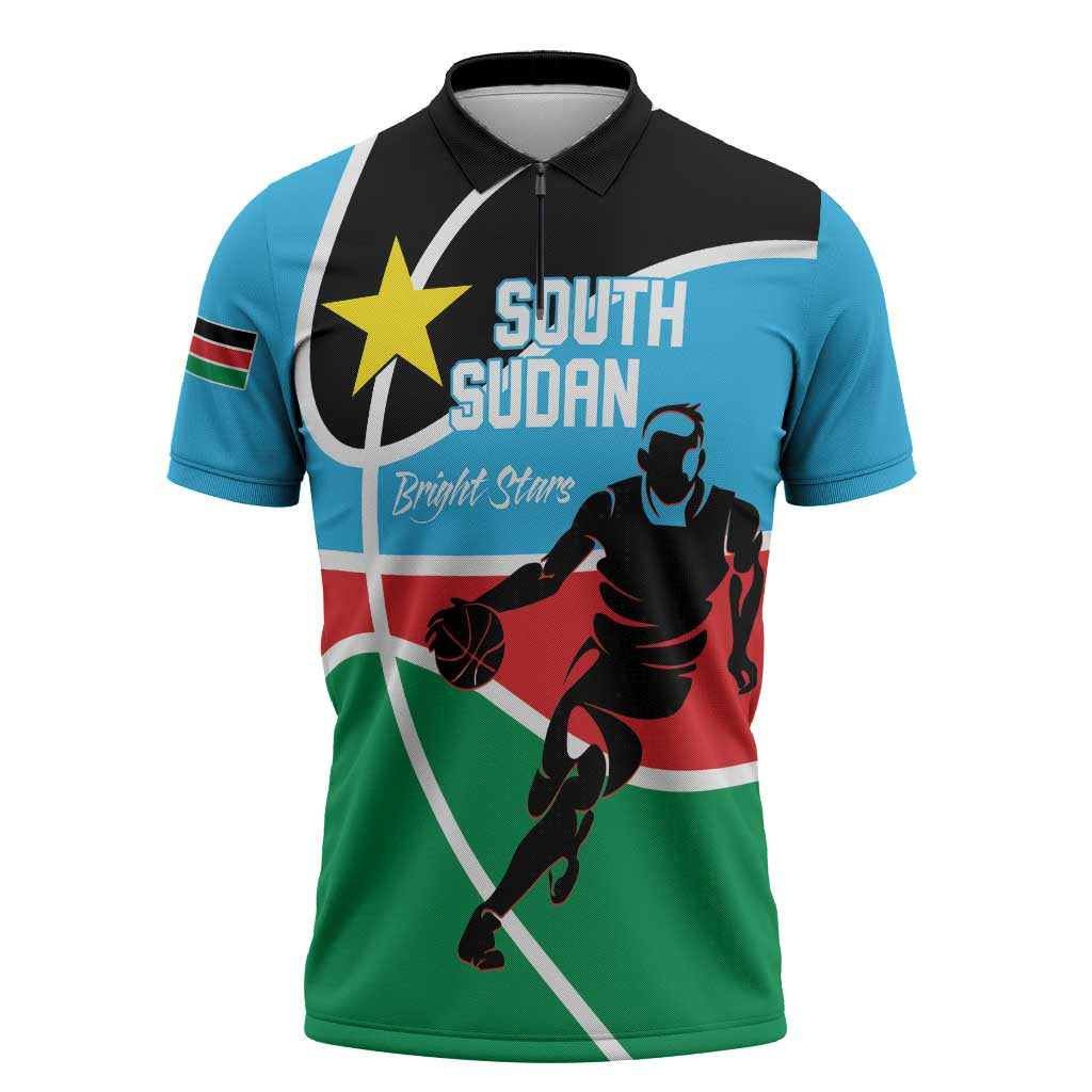 South Sudan Basketball Custom Zipper Polo Shirt Come On Bright Stars