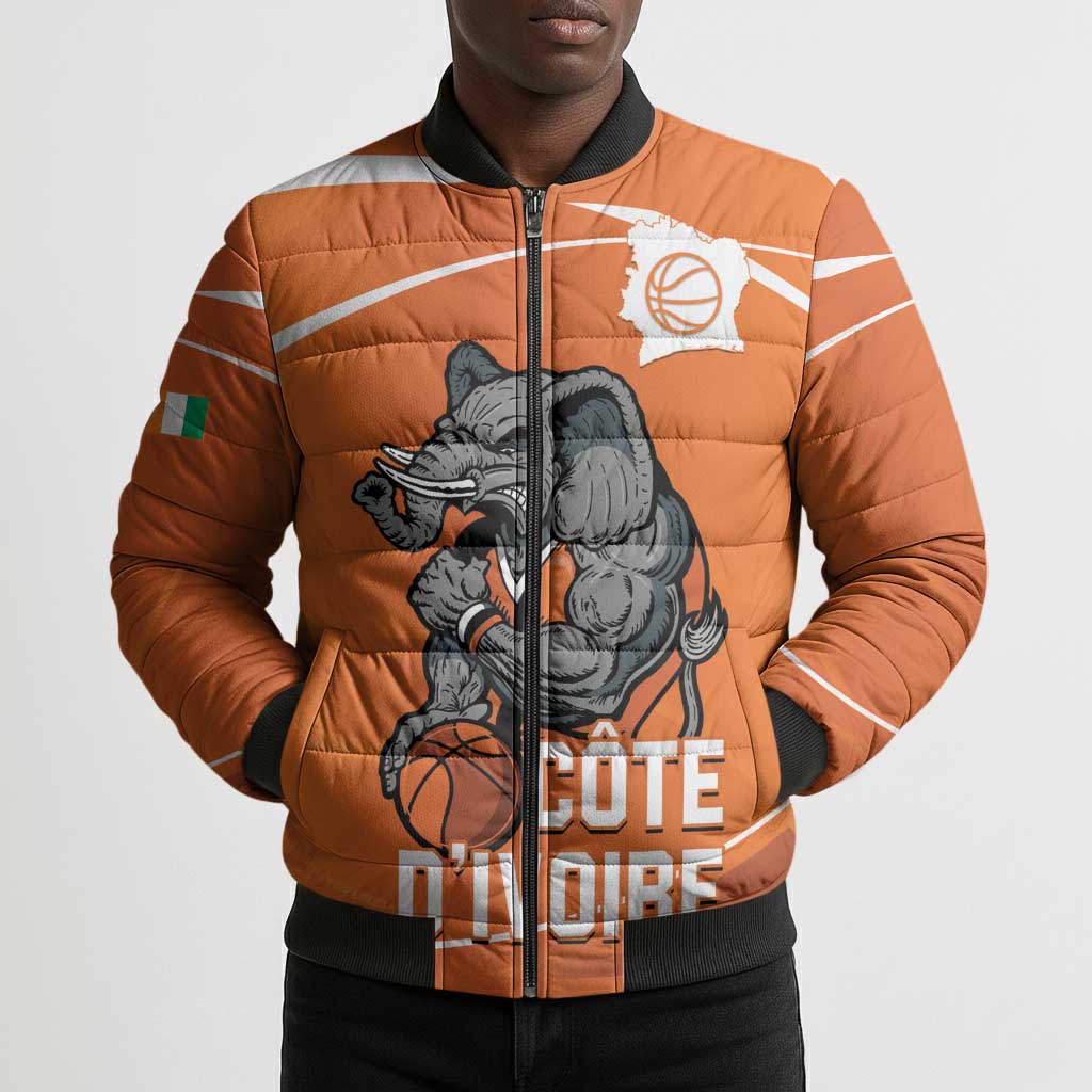 Ivory Coast Basketball Custom Bomber Puffer Jacket Allez Les Elephants