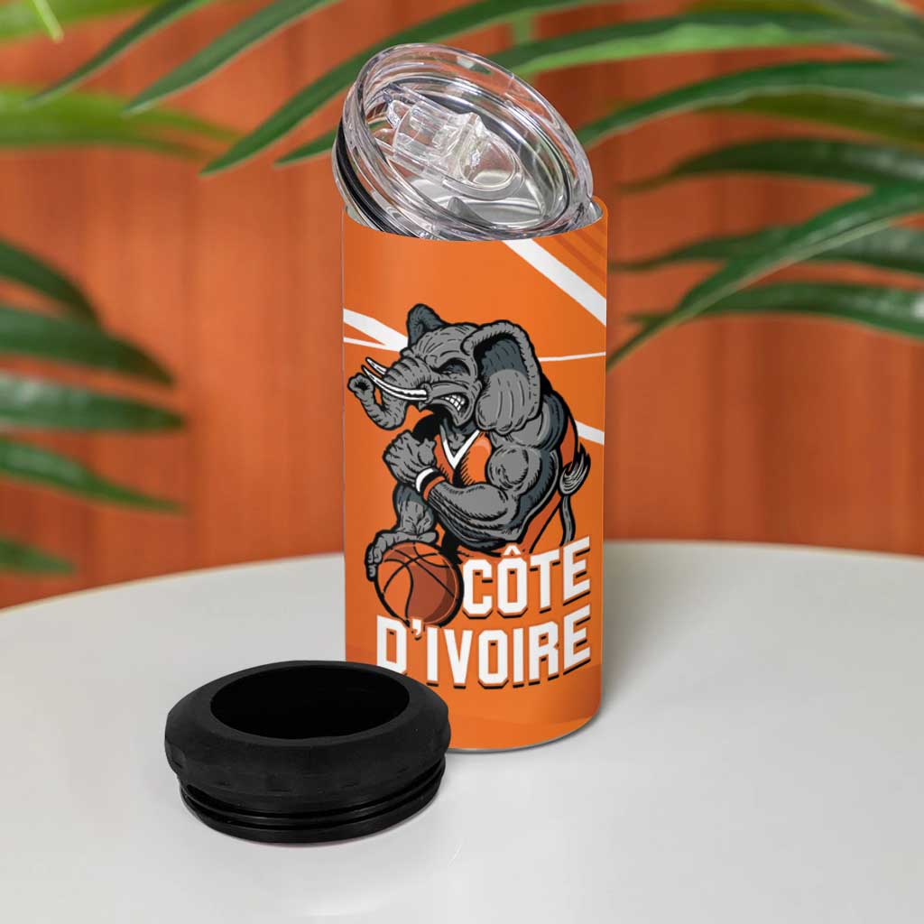 Afro Basketball Custom Ivory Coast 4 in 1 Can Cooler Tumbler Allez Les Elephants - African Pride