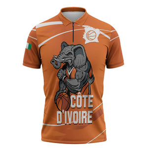 Ivory Coast Basketball Custom Zipper Polo Shirt Allez Les Elephants