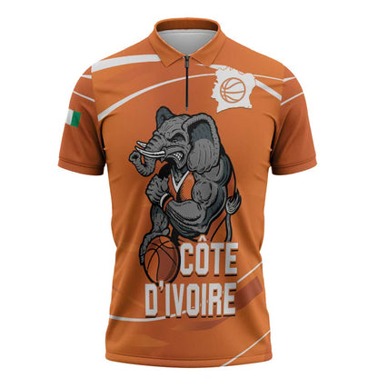 Ivory Coast Basketball Custom Zipper Polo Shirt Allez Les Elephants