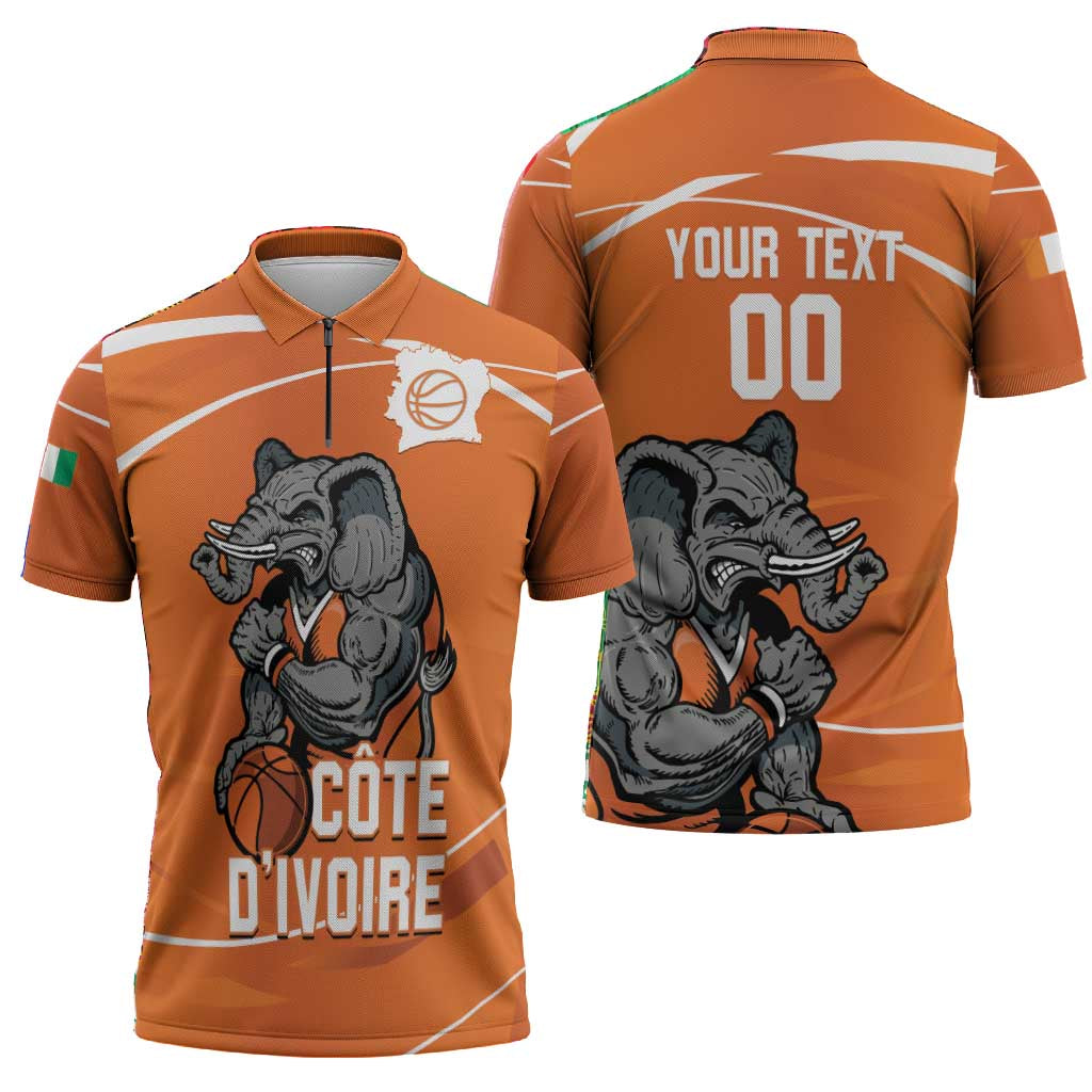 Ivory Coast Basketball Custom Zipper Polo Shirt Allez Les Elephants
