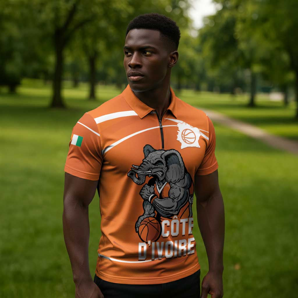 Ivory Coast Basketball Custom Zipper Polo Shirt Allez Les Elephants