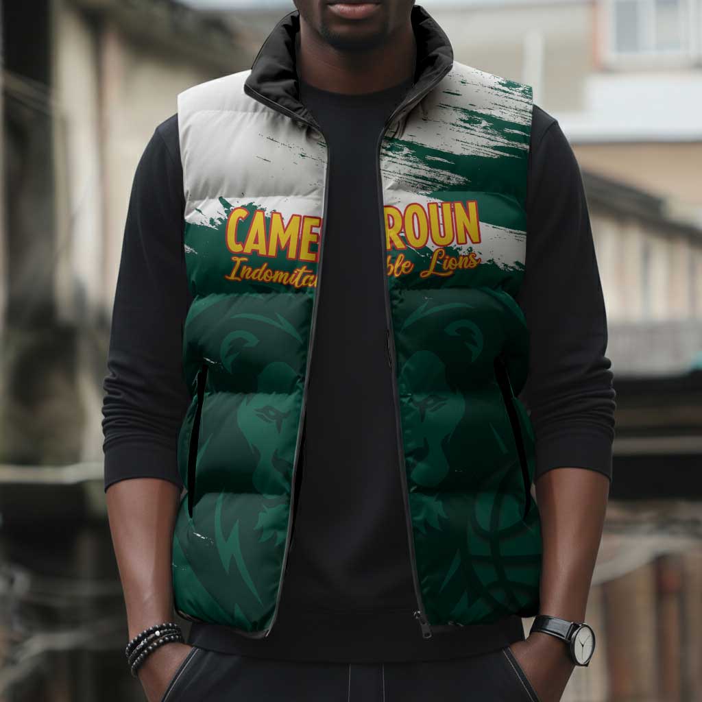 Cameroon Basketball Custom Sleeveless Puffer Jacket Come On Indomitable Lions
