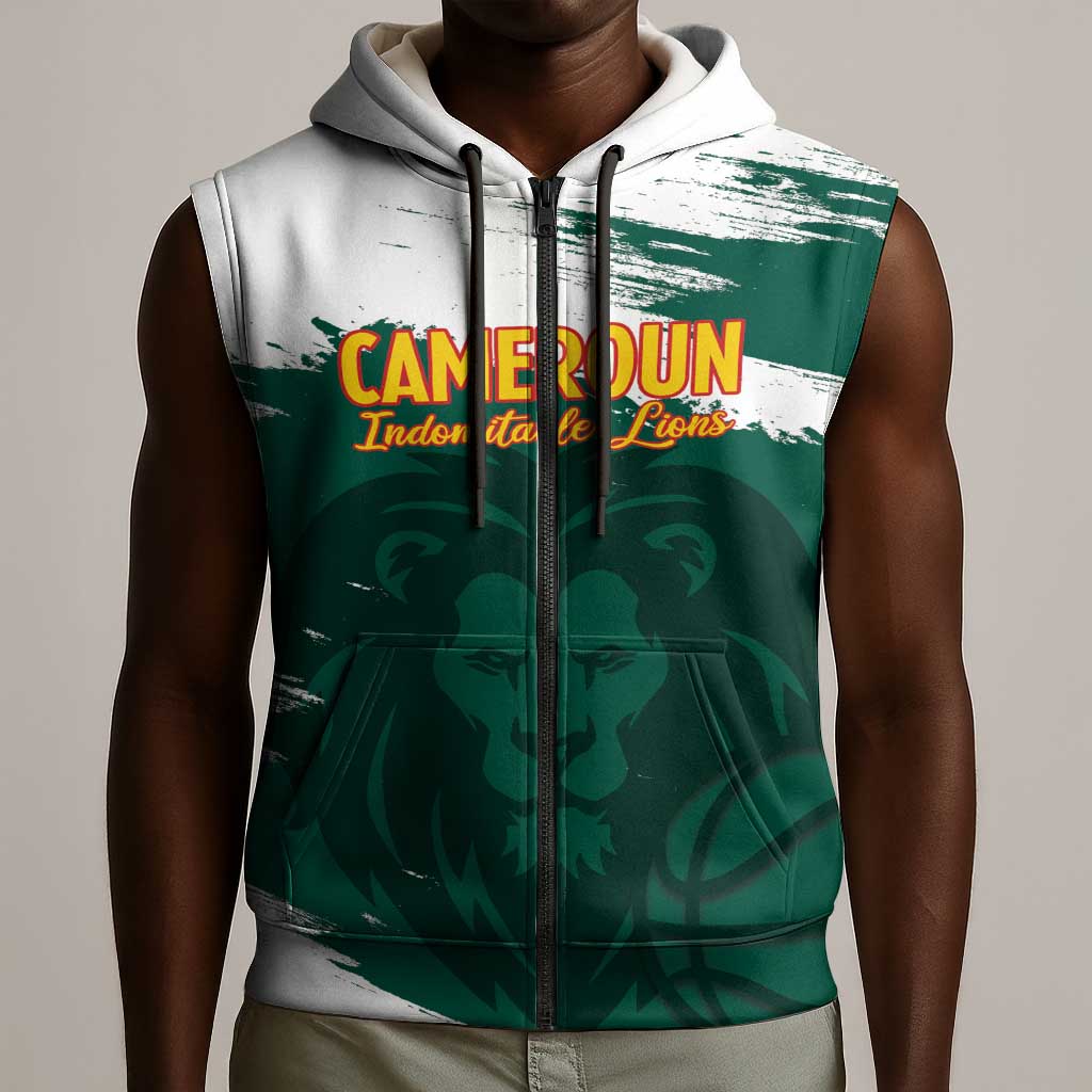 Afro Basketball Custom Cameroon Sleeveless Zip Hoodie Come On Indomitable Lions - African Pride
