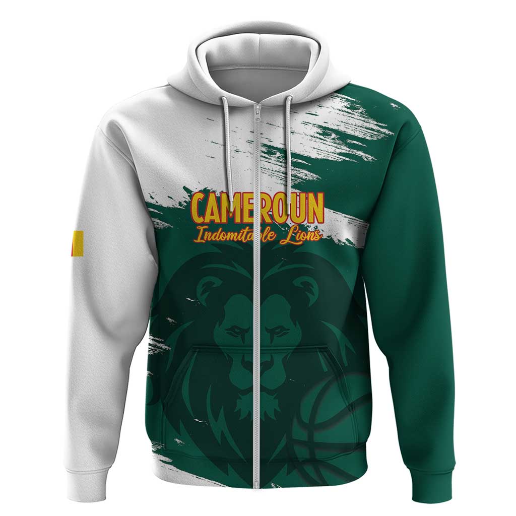 Afro Basketball Custom Cameroon Zip Hoodie Come On Indomitable Lions - African Pride