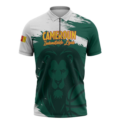 Cameroon Basketball Custom Zipper Polo Shirt Come On Indomitable Lions