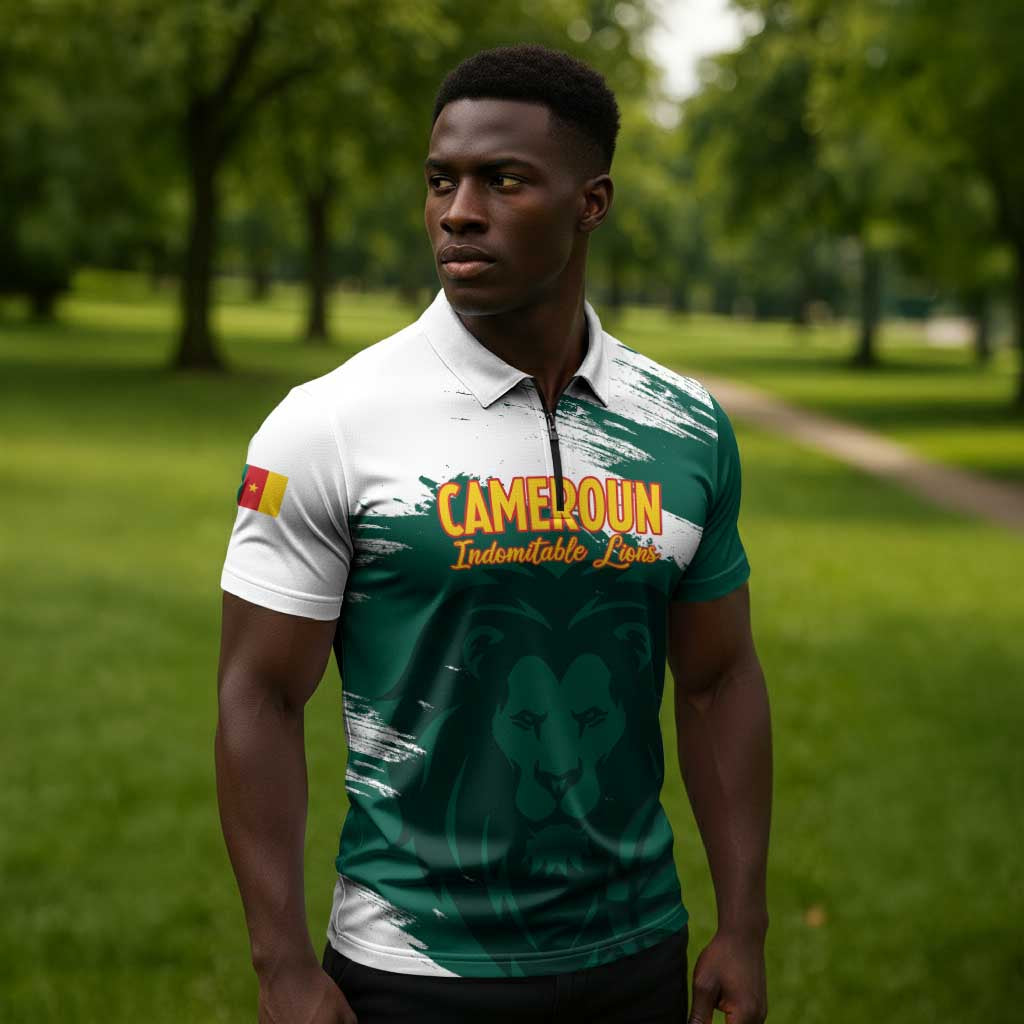 Cameroon Basketball Custom Zipper Polo Shirt Come On Indomitable Lions
