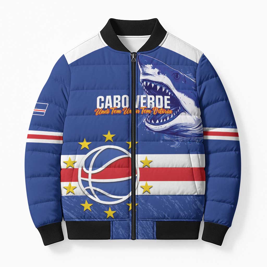 Cape Verde Basketball Custom Bomber Puffer Jacket Come On Blue Sharks