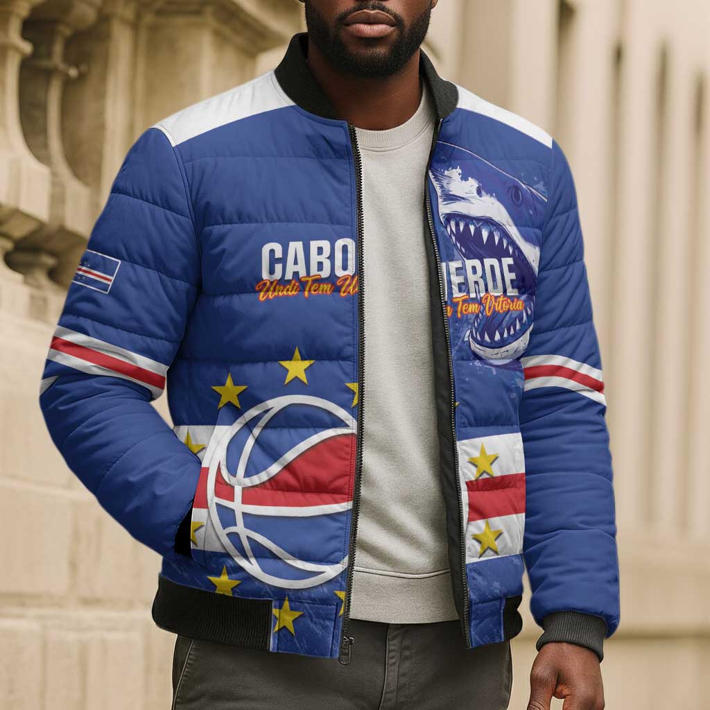 Cape Verde Basketball Custom Bomber Puffer Jacket Come On Blue Sharks