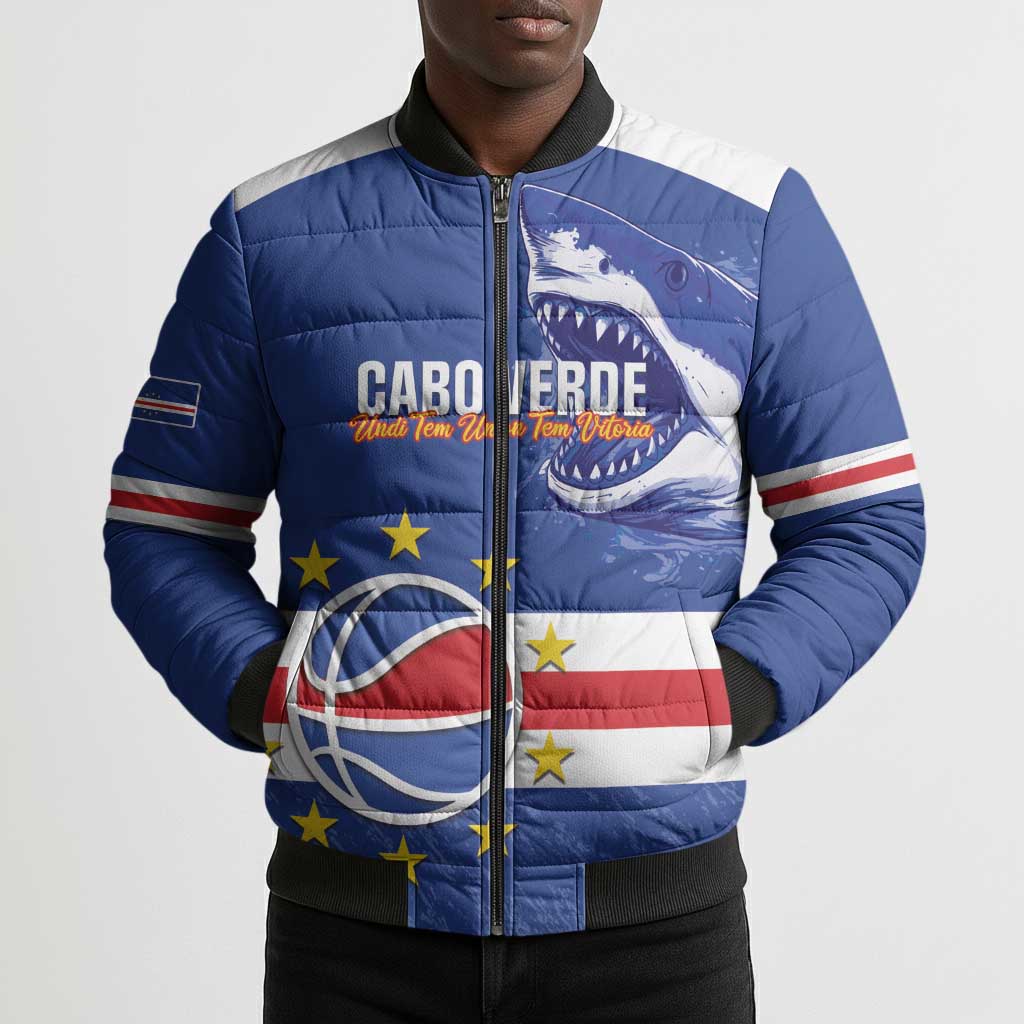 Cape Verde Basketball Custom Bomber Puffer Jacket Come On Blue Sharks