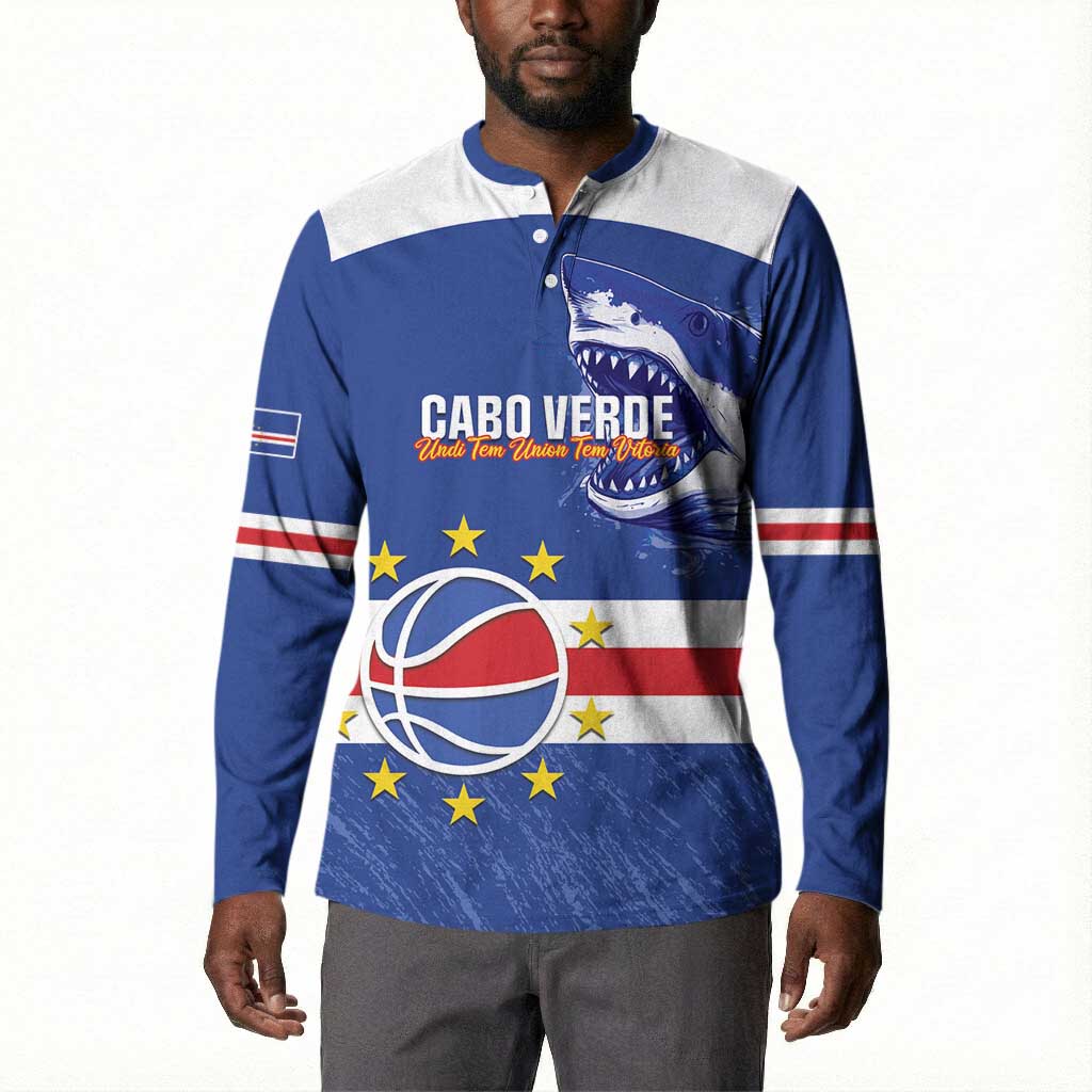 Cape Verde Basketball Custom Button Sweatshirt Come On Blue Sharks