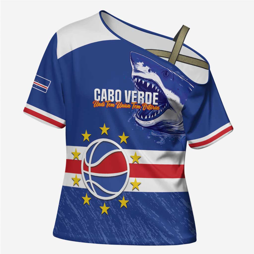 Cape Verde Basketball Custom Cross Shoulder Shirt Come On Blue Sharks