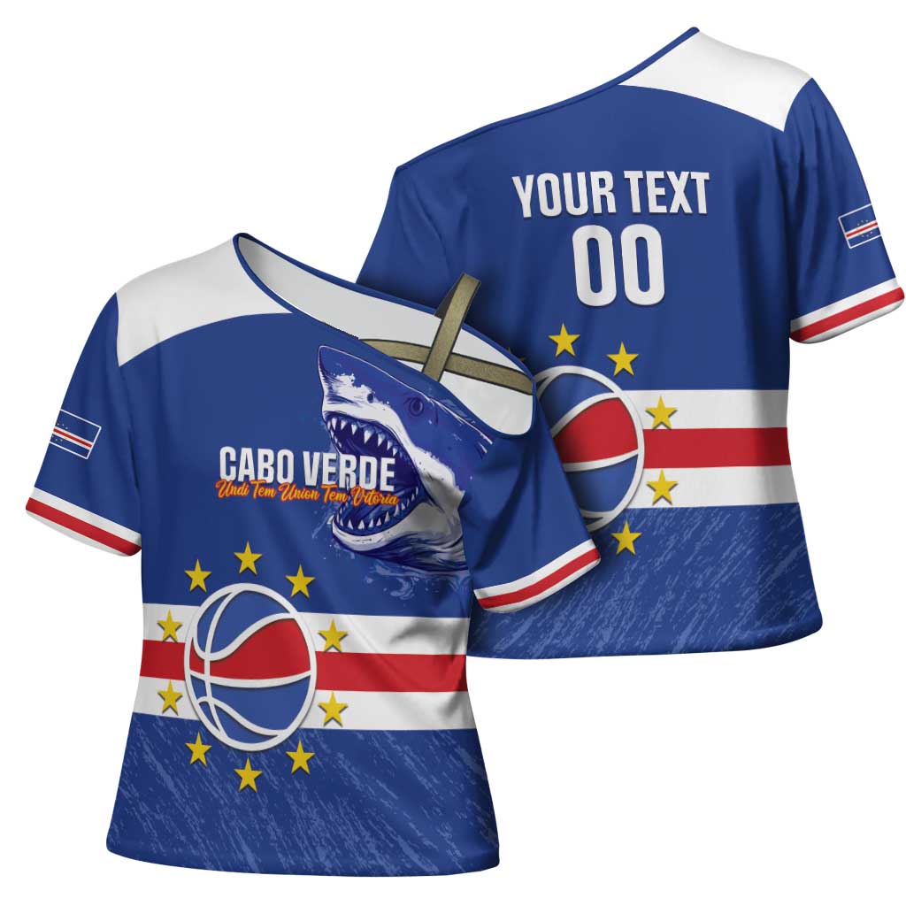 Cape Verde Basketball Custom Cross Shoulder Shirt Come On Blue Sharks