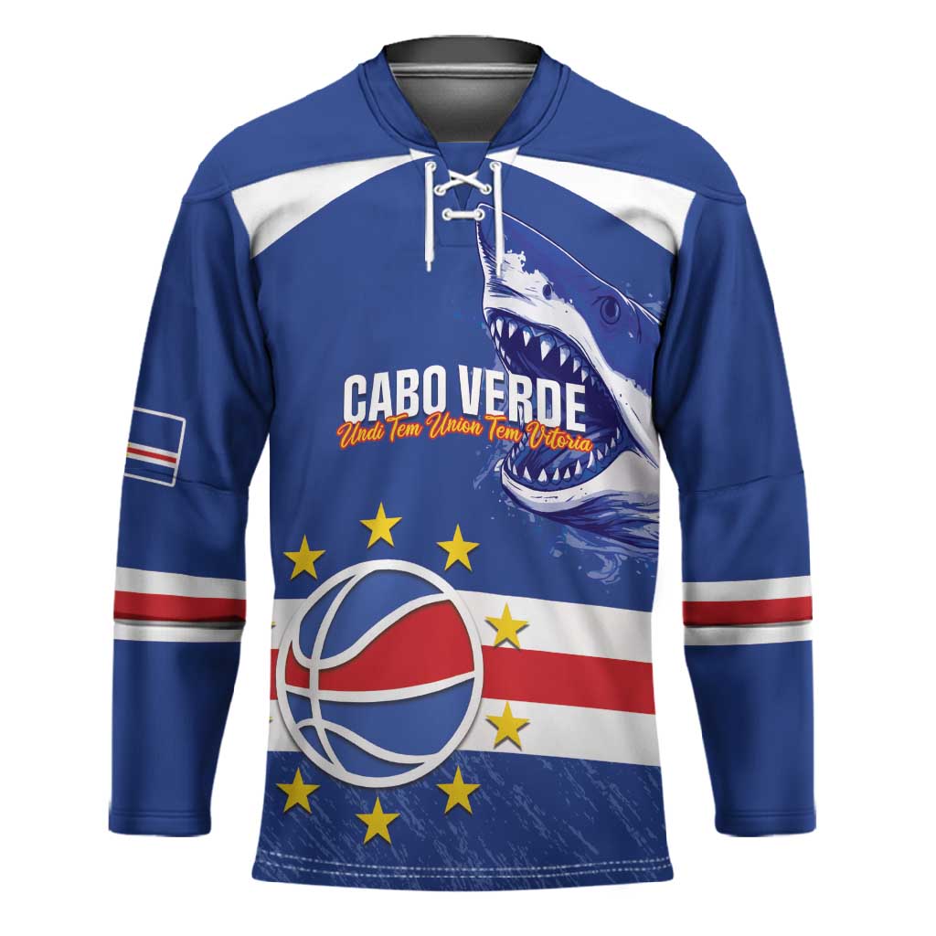 Cape Verde Basketball Custom Hockey Jersey Come On Blue Sharks