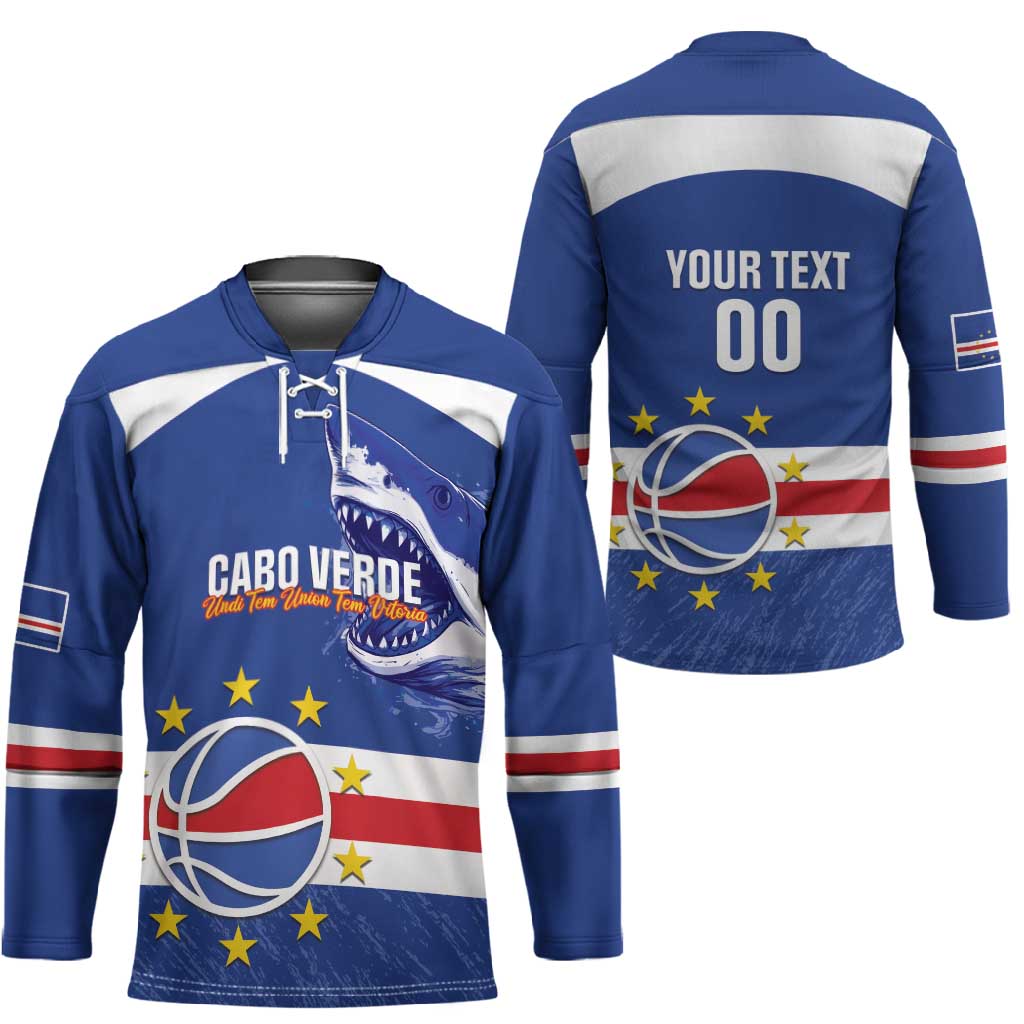 Cape Verde Basketball Custom Hockey Jersey Come On Blue Sharks