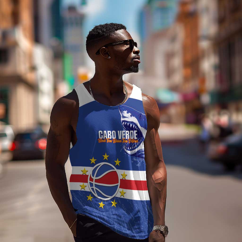 Afro Basketball Custom Cape Verde Men Tank Top Come On Blue Sharks - African Pride