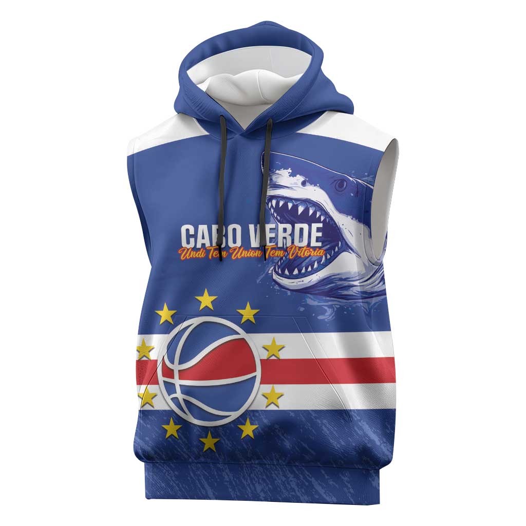 Afro Basketball Custom Cape Verde Sleeveless Hoodie Come On Blue Sharks - African Pride
