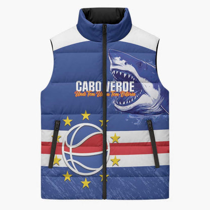 Cape Verde Basketball Custom Sleeveless Puffer Jacket Come On Blue Sharks