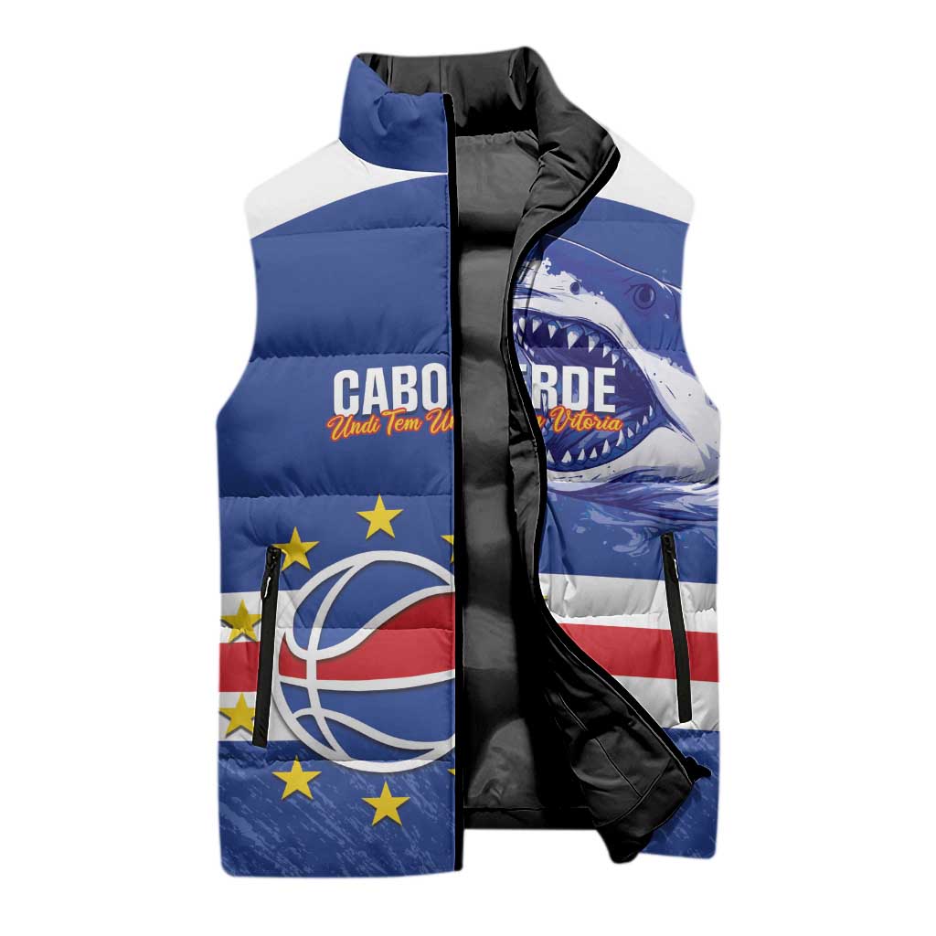 Cape Verde Basketball Custom Sleeveless Puffer Jacket Come On Blue Sharks