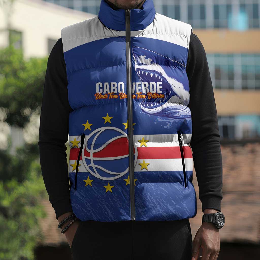 Cape Verde Basketball Custom Sleeveless Puffer Jacket Come On Blue Sharks