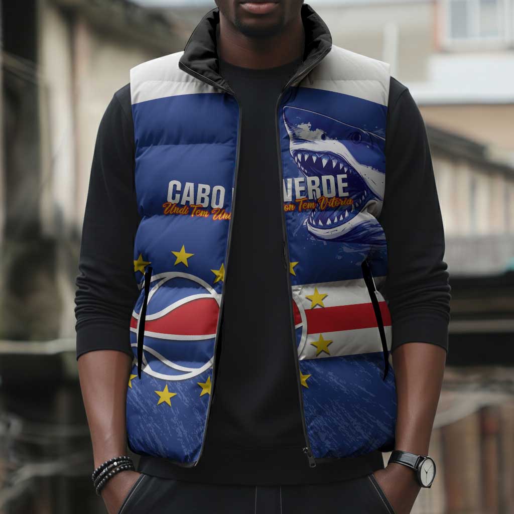 Cape Verde Basketball Custom Sleeveless Puffer Jacket Come On Blue Sharks