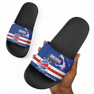 Cape Verde Basketball Custom Slide Sandals Come On Blue Sharks