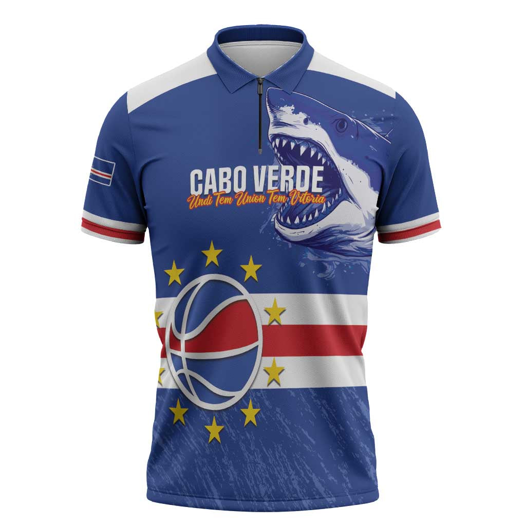 Cape Verde Basketball Custom Zipper Polo Shirt Come On Blue Sharks