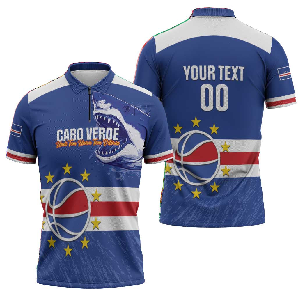 Cape Verde Basketball Custom Zipper Polo Shirt Come On Blue Sharks