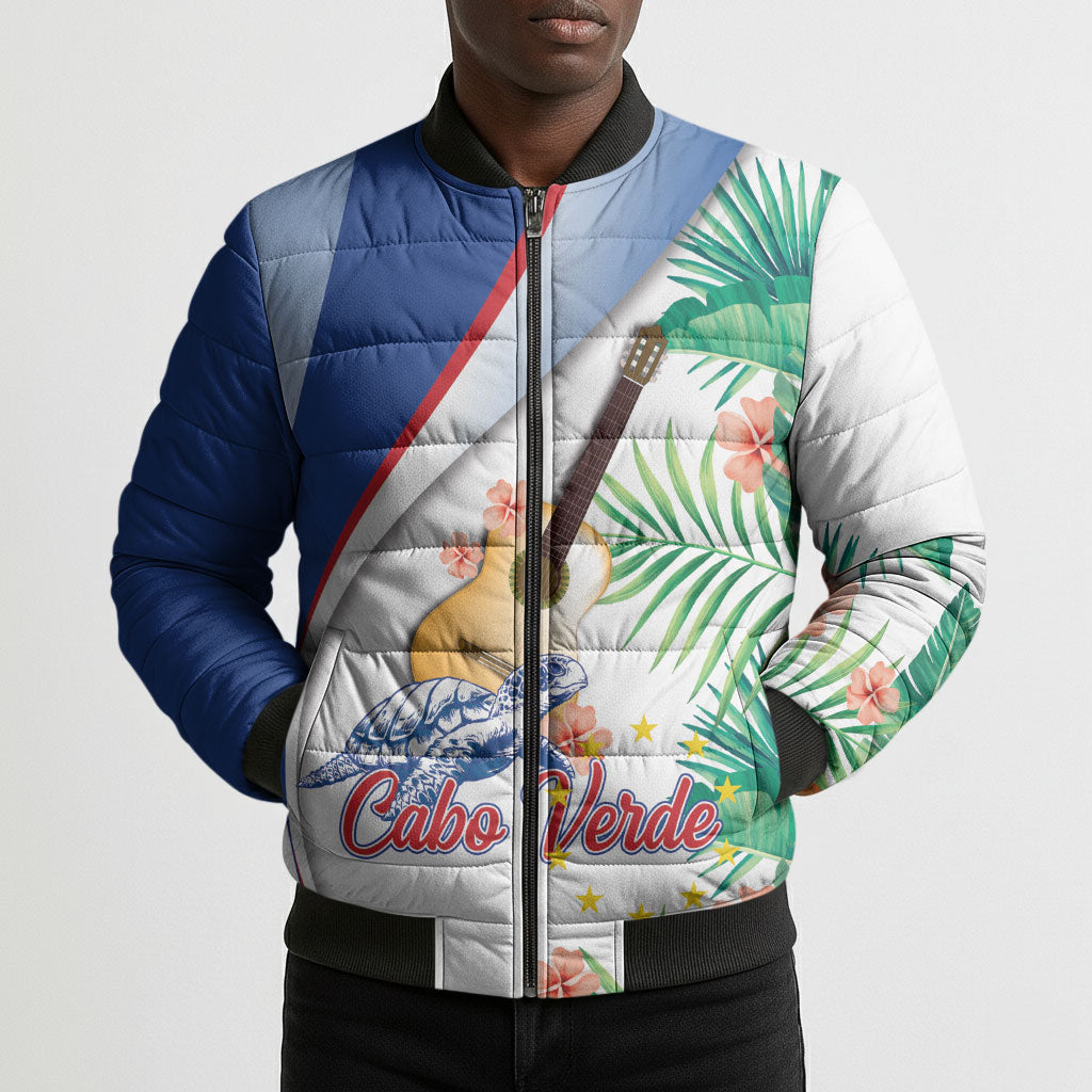 Cavaquinho Cabo Verde Bomber Puffer Jacket Cape Verdean Instrument Tropical Sea Turtle