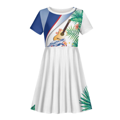 Cavaquinho Cabo Verde Kid Short Sleeve Dress Cape Verdean Instrument Tropical Sea Turtle