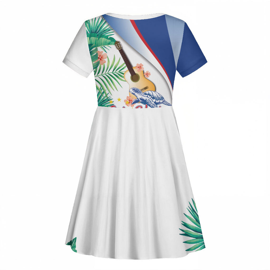 Cavaquinho Cabo Verde Kid Short Sleeve Dress Cape Verdean Instrument Tropical Sea Turtle