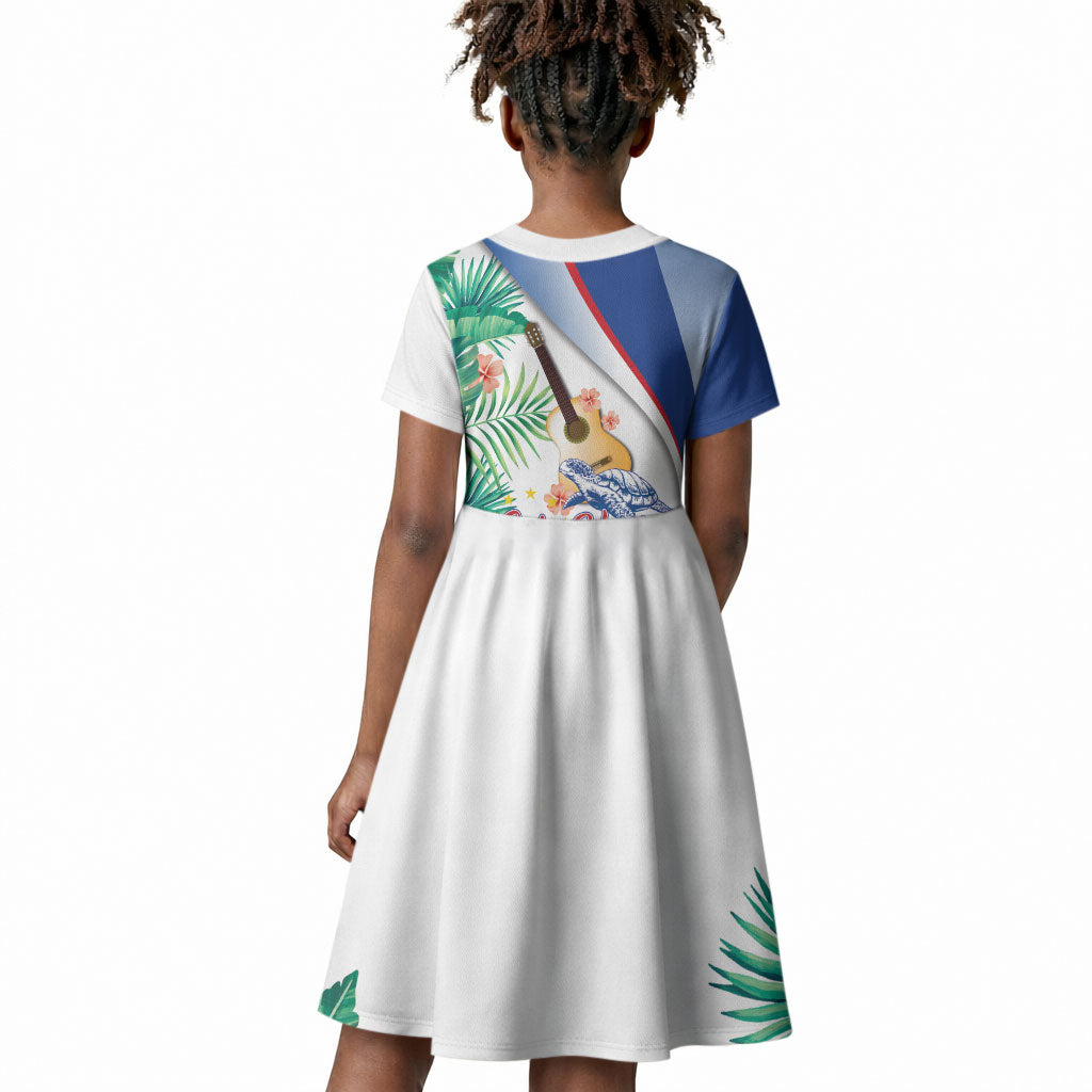 Cavaquinho Cabo Verde Kid Short Sleeve Dress Cape Verdean Instrument Tropical Sea Turtle