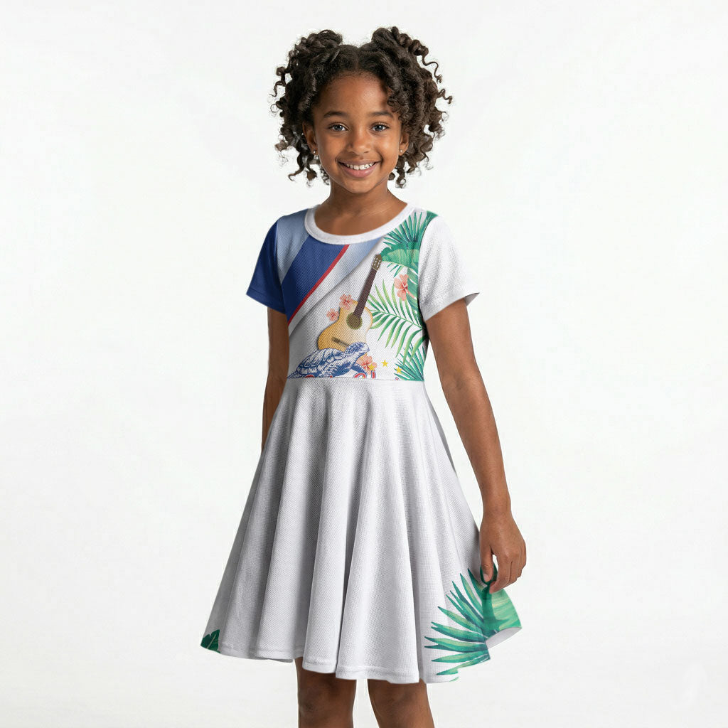 Cavaquinho Cabo Verde Kid Short Sleeve Dress Cape Verdean Instrument Tropical Sea Turtle