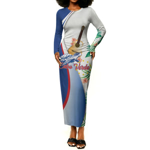 Cavaquinho Cabo Verde Long Sleeve Bodycon Dress Cape Verdean Instrument Tropical Sea Turtle