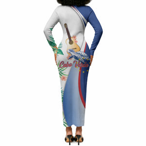 Cavaquinho Cabo Verde Long Sleeve Bodycon Dress Cape Verdean Instrument Tropical Sea Turtle